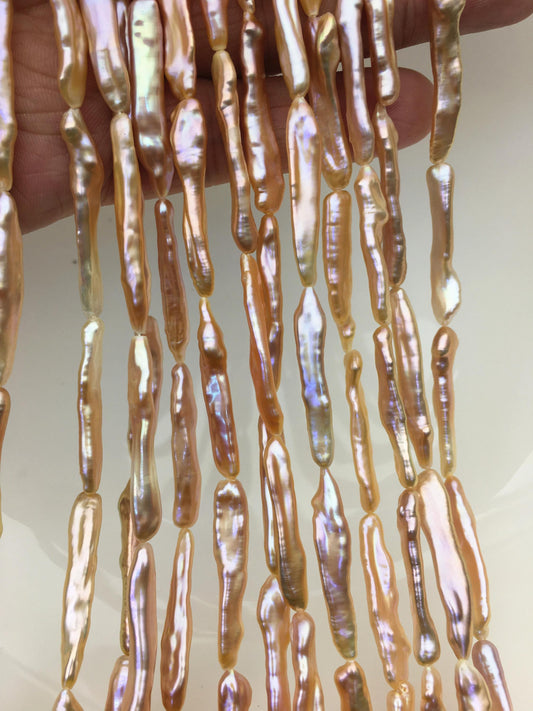 15.5'' AAA 5-8mm natural orange rainbow Toothpick pearls,ZS-80-25-13