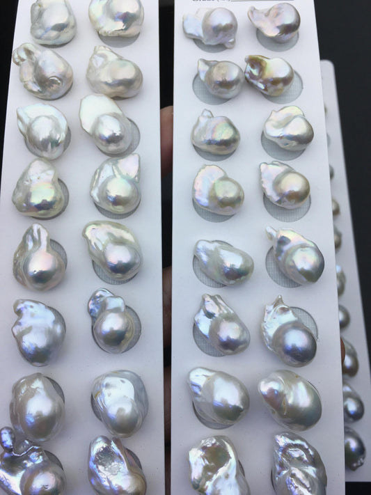 10 pairs AA+ 12-15mm White Flame ball Pearl Pairs-no hole-large Baroque freshwater pearl pairs,FL15-3A-8-3