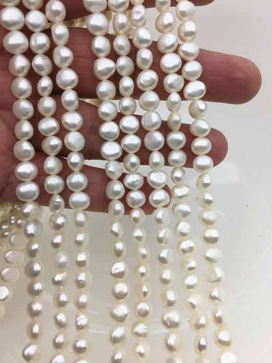 AAA 6-7.1x7-8mm white nugget freshwater pearls, irregular nugget freshwater pearl strand, cheap price, pearl factory china, LM7-3A-6