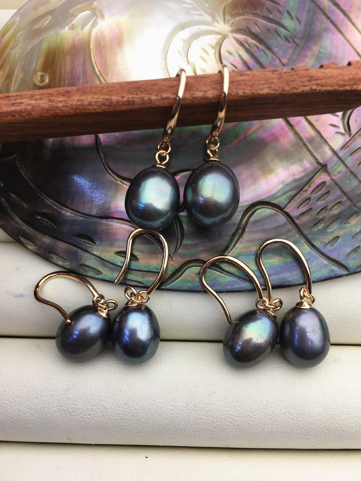 1 pair AAA 9.5-10mm green blue rice pearl dangle earrings,rose gold plated S925 Sterling Silver pearl earrings,SE3-T24