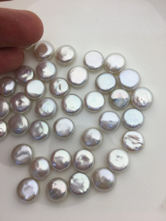 5pcs AAA 12-13mm white coin freshwater pearls, flat pearl bead strings,flat round pearls,COIN12-3A-1