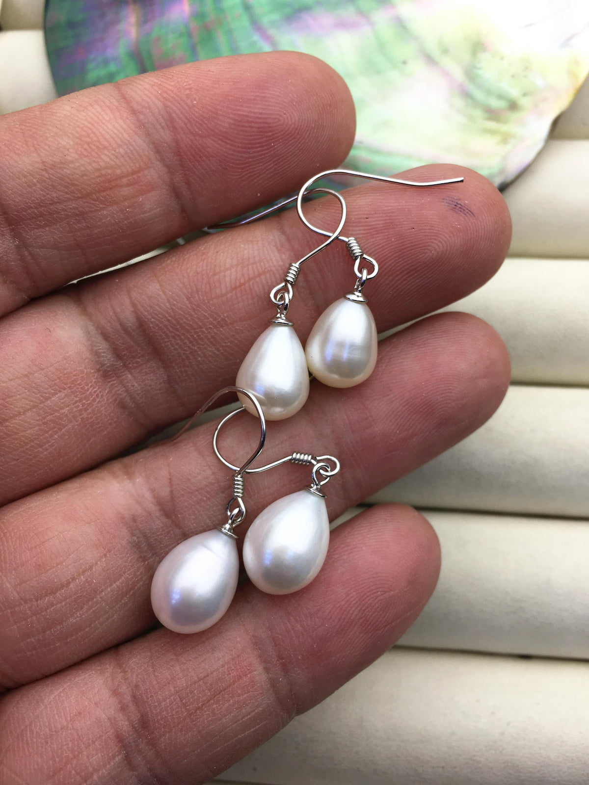 2 pairs AAA 8.3-9.3mm white teardrop pearl dangle earrings,S925 Sterling Silver pearl earrings,pearl for women,SE3-T8