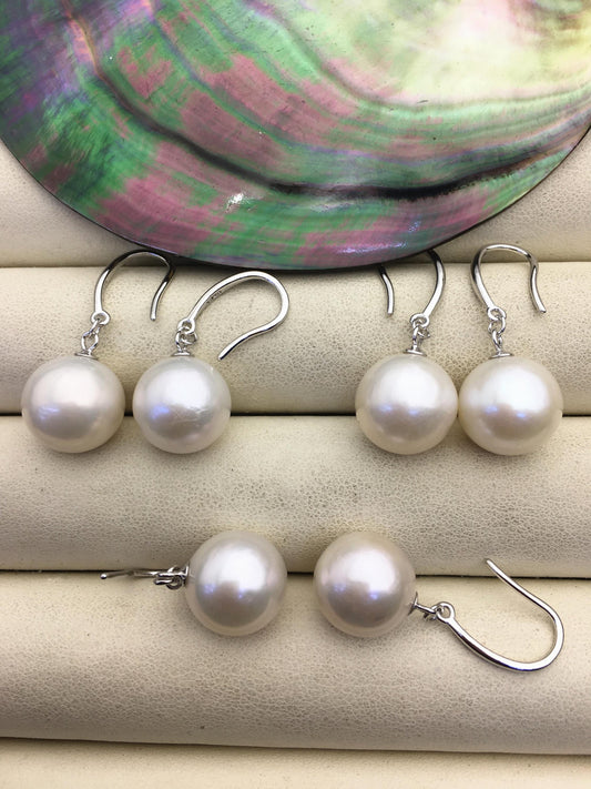 1 pair AA+ 12-13mm White Round edison pearl dangle earrings,S925 Sterling Silver earrings,SE3-T9-31