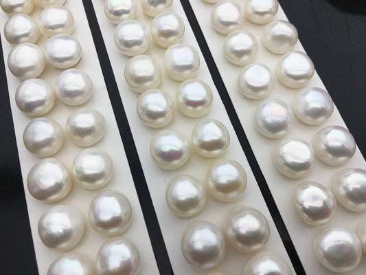 Rare!AAA 13-13.5mm High Luster Thick Skin button freshwater pearls, round button pearl pairs, pearl earring, pearl stud, BTN13-3A-5