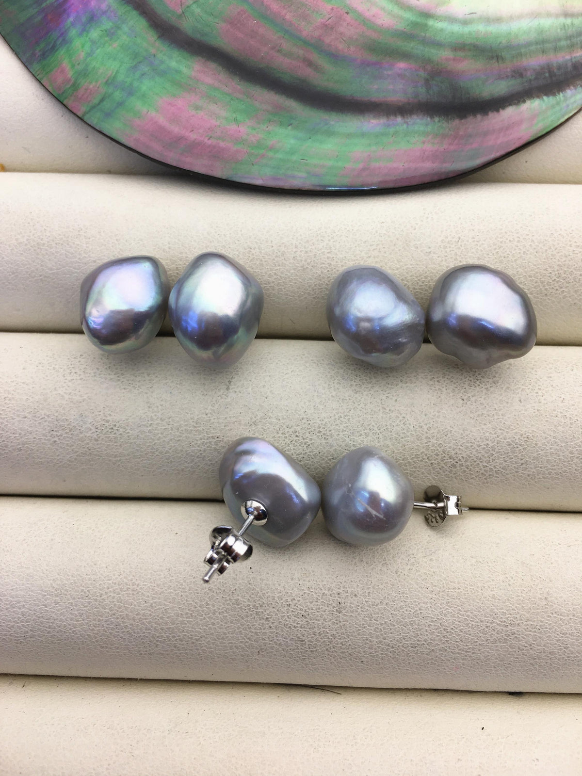 1 pair AAA 11mm Gray Nugget baroque stud earrings - Freshwater Pearls earrings - SE3-T17