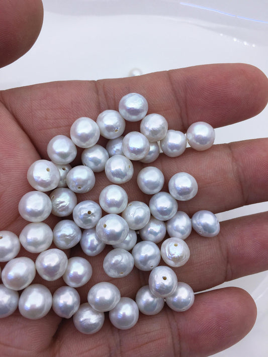 30pcs AA+ 7.5-8mm white baroque near round freshwater pearls,half hole,RP7-T4