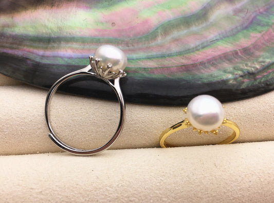 AAA white Pearl Genuine Sterling silver ring, Silver Gold wedding rings for women, sterling silver 925 open ring jewellery, R1-057