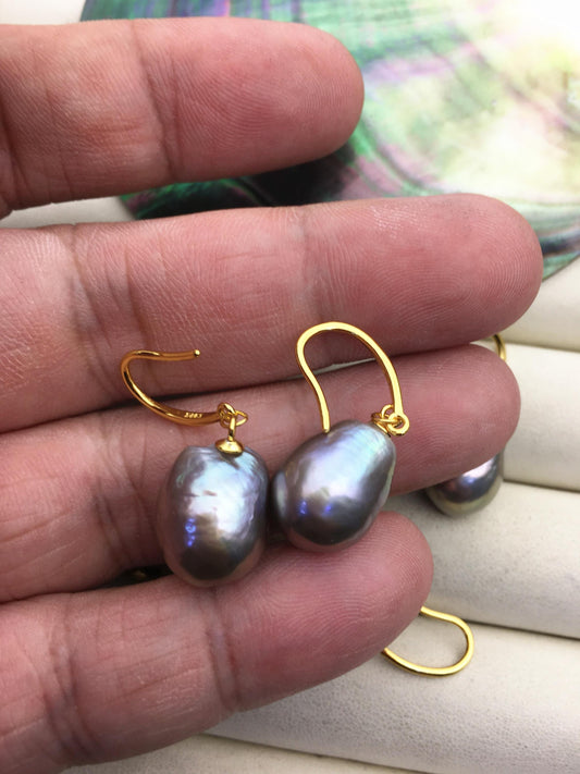 1 pair AAA 11-12mm gray drop edison pearl dangle earrings,S925 Sterling Silver earrings,SE3-T9-64