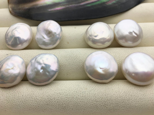 1 pair AA+ 16-18mm Big Thick White coin Freshwater Pearls Pair, high luster- Coin Pearl-petite Pearl- Pearl Jewelry, COIN17-2A-4-3