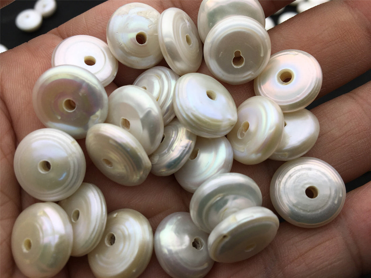 10pcs AA 14-15mm white coin freshwater pearls, 2.2mm large hole, Rondelle Pearl Beads, large coin pearls, diy bead, COIN14-2A-13