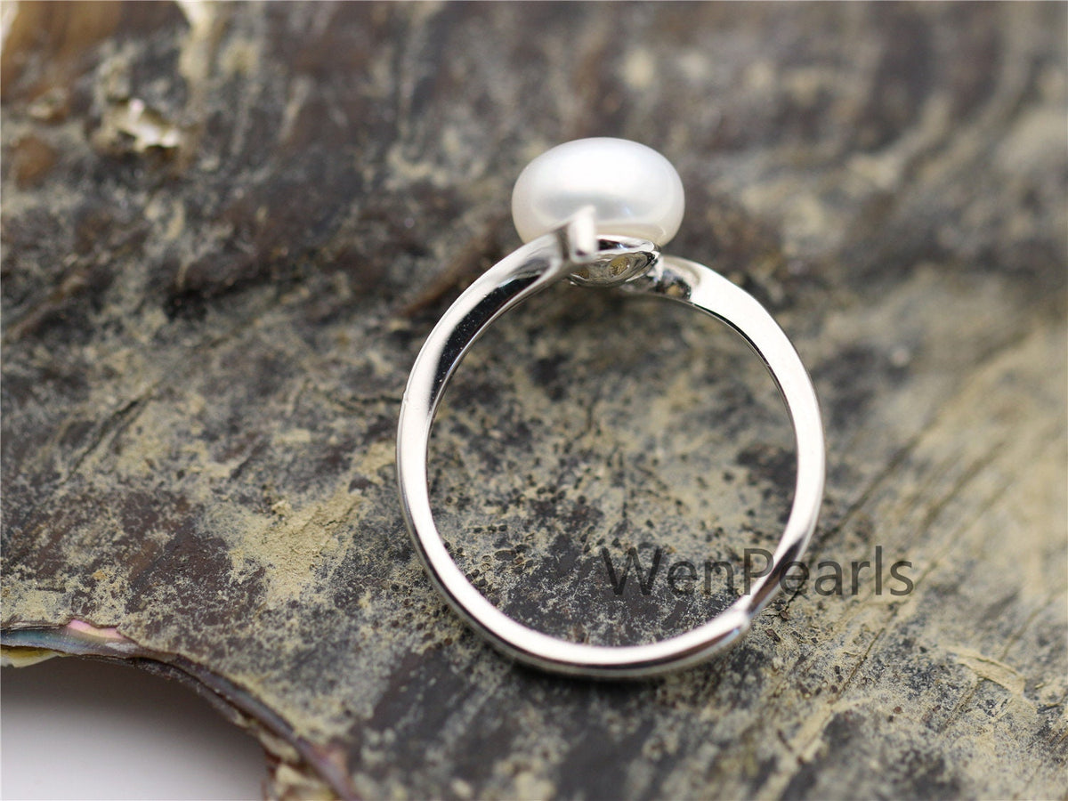 AAA white Pearl Genuine Sterling silver ring, anniversary ring, cheap wedding rings for women, sterling silver 925 open ring jewellery, R1-019