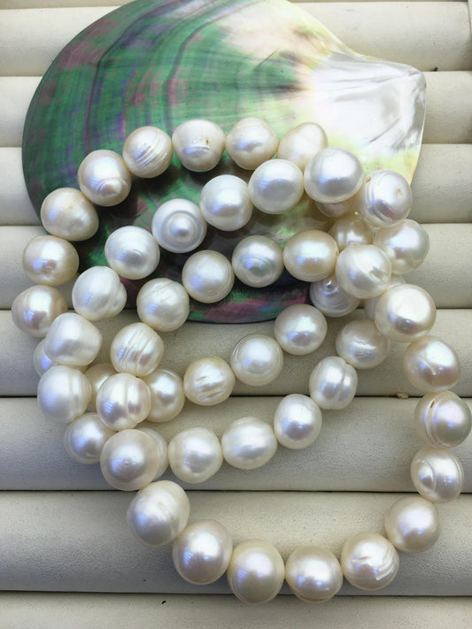 2pcs 7'' AA 11.2-12.2mm big white potato Freshwater pearl Elastic string Bracelet,white pearl bracelet,B8-007