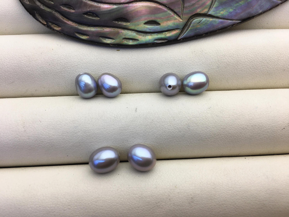 2 pairs AAA 6.3-7mm gray rice freshwater pearl pairs,tear drop pearl earrings,dangle pearl earrings,LR6-3A-15