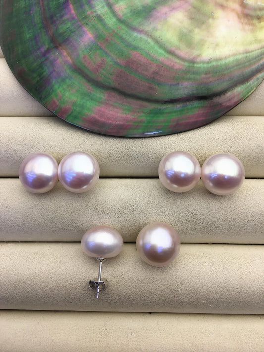 AAA 12-13mm light purple button round Pearl Stud Earrings, freshwater pearl earrings, classic pearl studs, SE1-069-27
