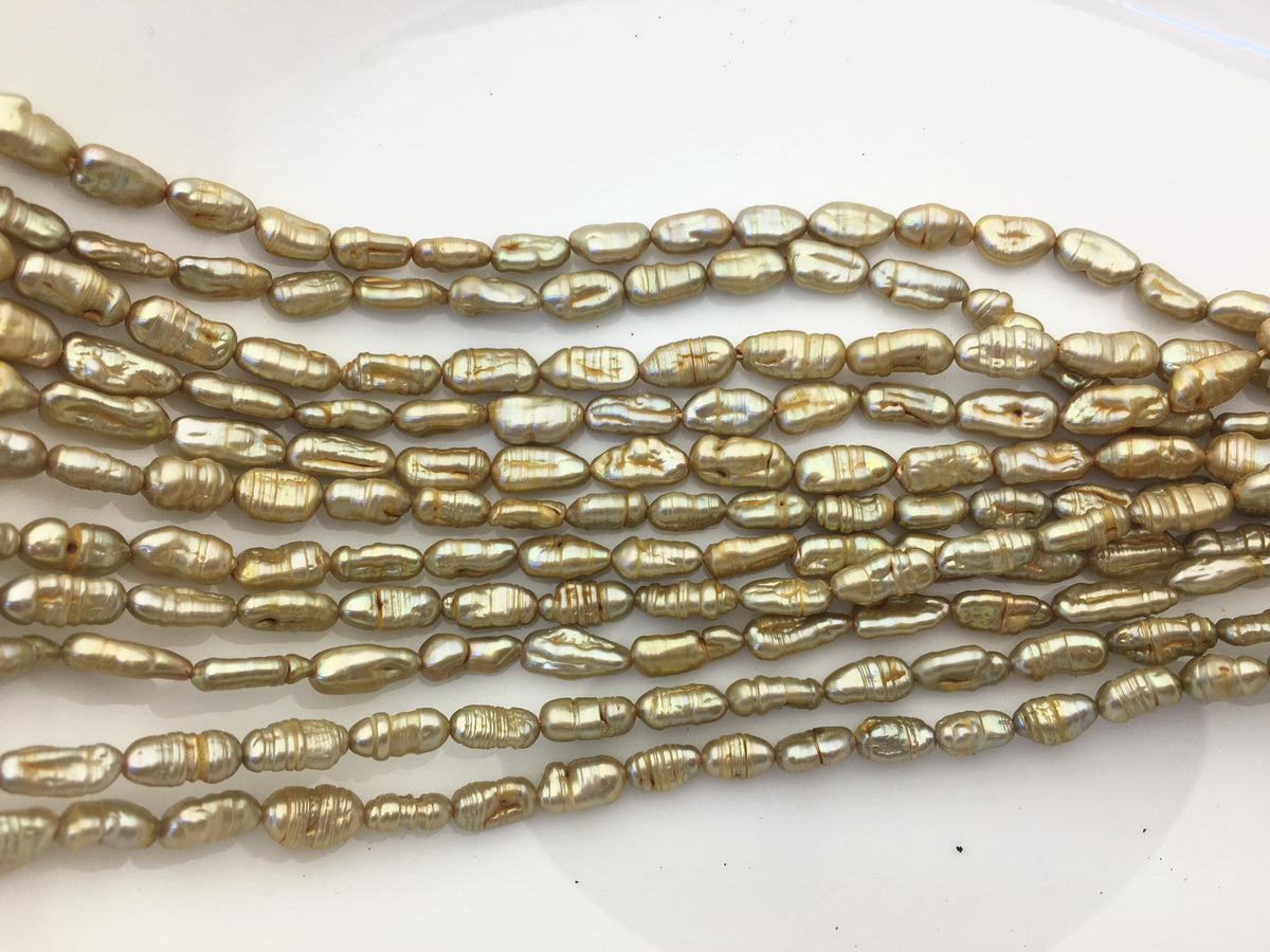 AA 5-6mm brown yellow toothpick Biwa Pearl Necklace,Genuine Fresh Water Pearl,Wedding Necklace,Mothers Day,ZS-80-10-19