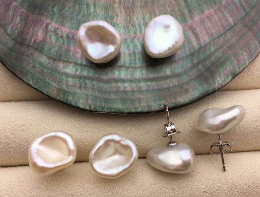 High Luster!AAA 10-11mm white keshi Freshwater Pearl Stud Earrings,Stud Earrings for Women Girls,SE3-019