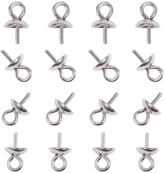 20pcs 3mmx6.5mm sterling silver Small Hole Cup Pearl Screw Eye Pin Bail Peg Pendants for Half Drilled Beads Jewelry Making, ASL-P-017