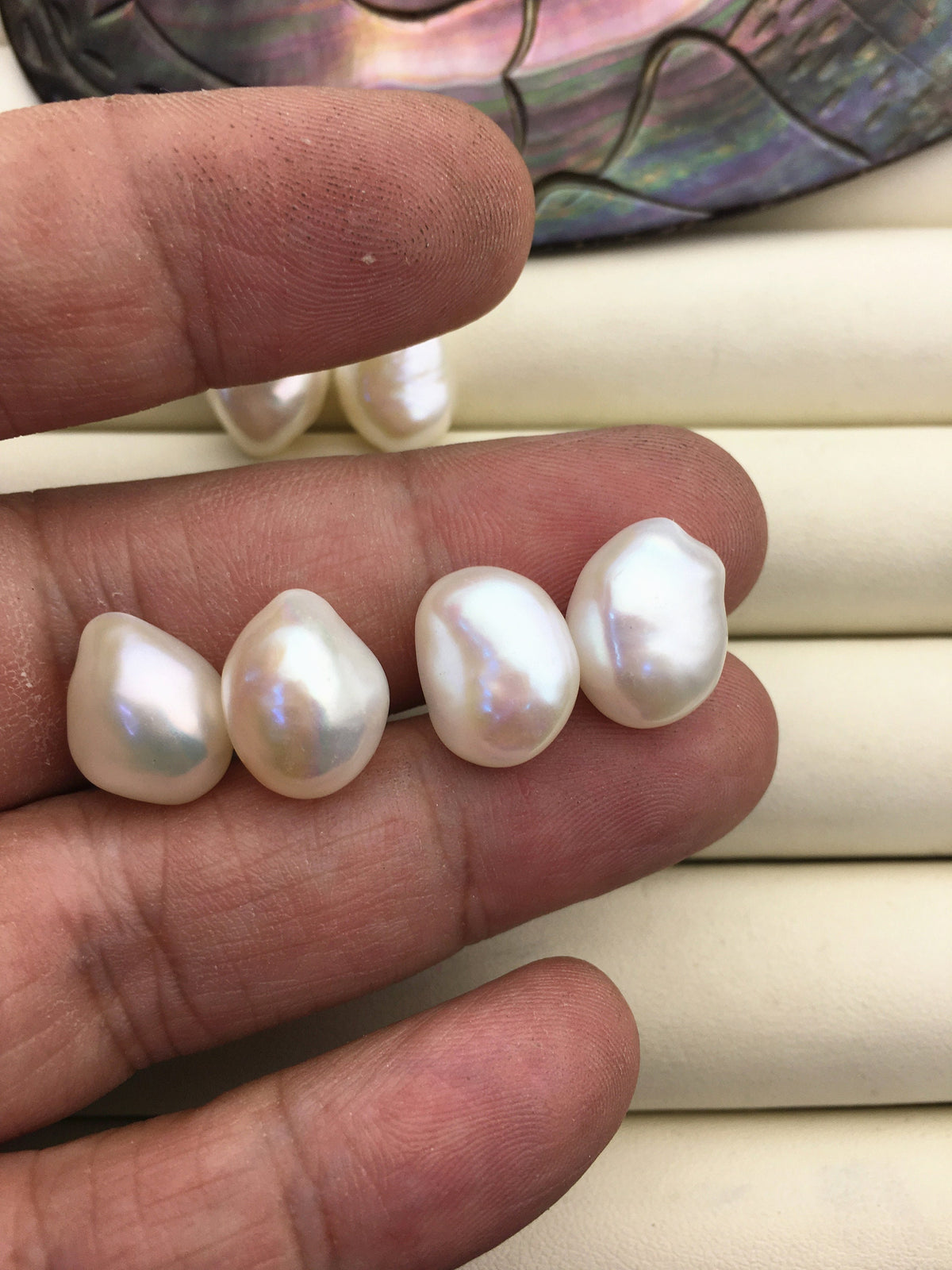 2 pairs AAA 10.4-11.4mm White Nugget Freshwater Pearl White loose Beads Pair, 0.9mm through hole, no hole, wholesale, ZS-103-37-8