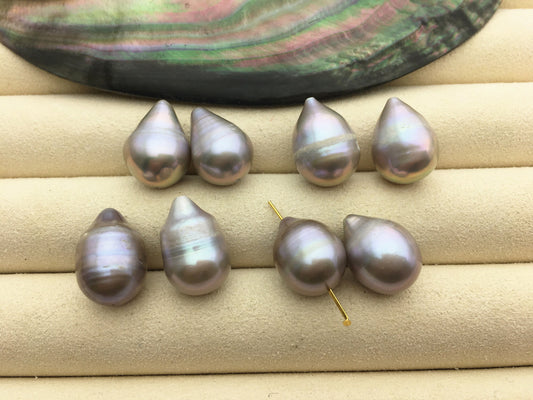 2 pair AA 11.5-12.5mm BIG gray Teardrop freshwater pearls pairs,for make dangle pearl earrings,LR12-T3