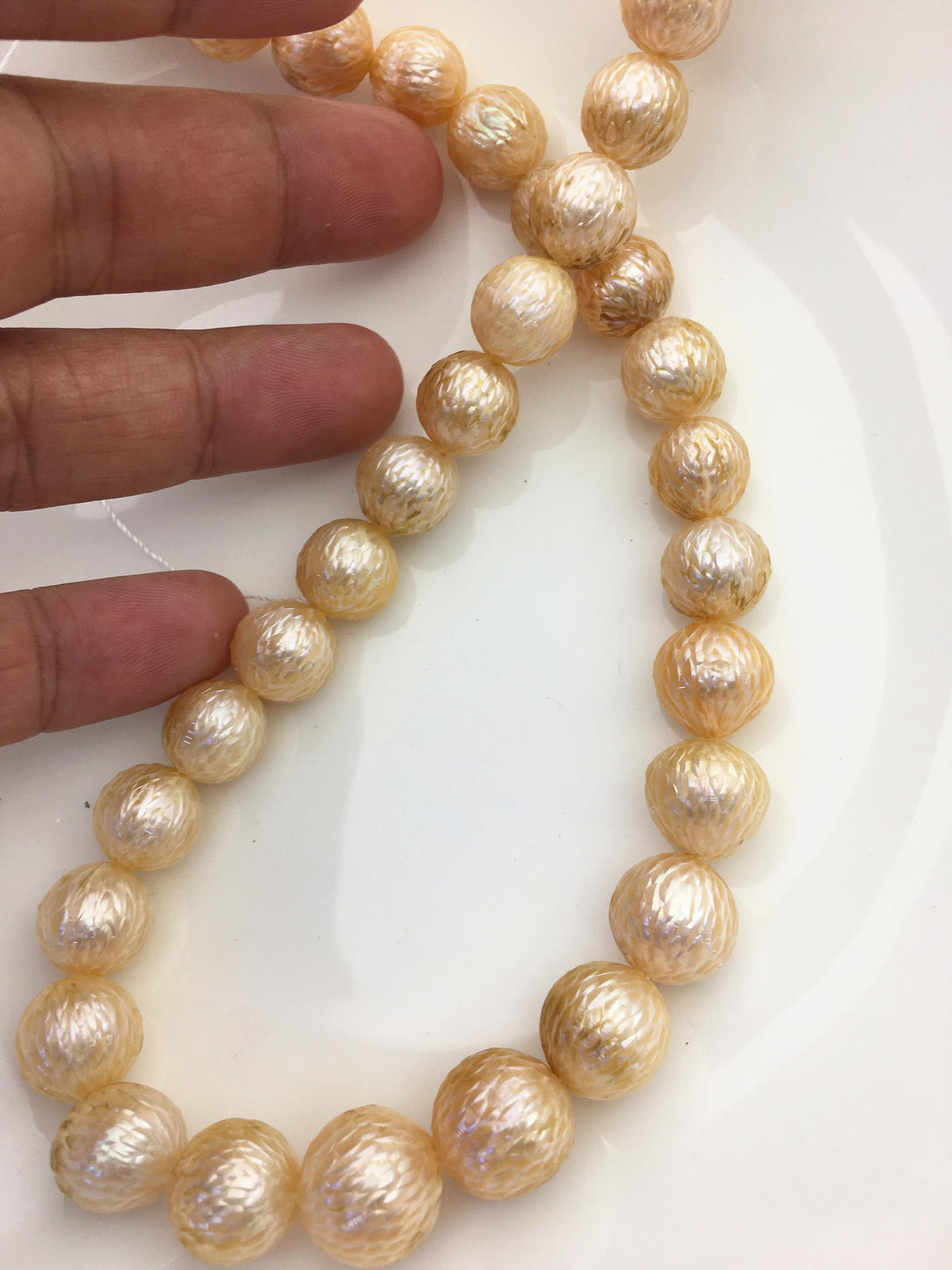 15.5'' AA+ 11-14mm Orange Near Round Carved Freshwater Pearl - Hand Carved - CAC-T26