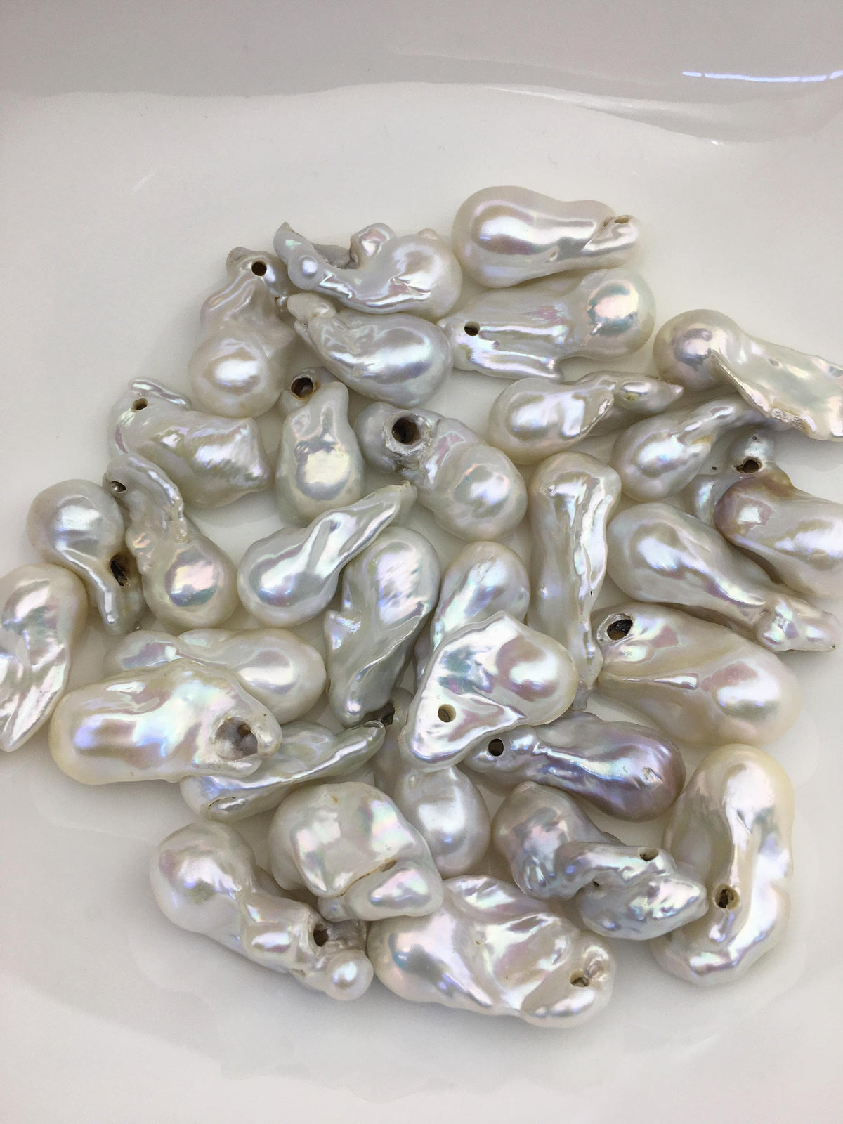 10pcs AA+ 14-19mm White big Long Flame ball Pearl - 2.2mm side large hole,FL15-T7