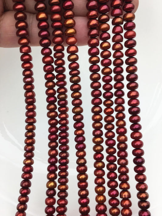 AAA 6-7mm brown red button round freshwater pearls,SM6-T5