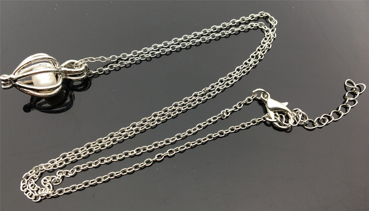 New 2PCS Cage Freshwater Pearl Pendant with Chain, Pearl Cage Pendant Necklace, Locket Cage pendants For Pearl Oysters With Pearls, AAL-001
