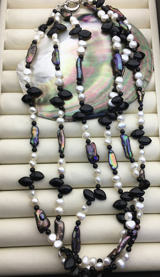 20'' three rows white black freshwater fashion necklace,NPN1-T60