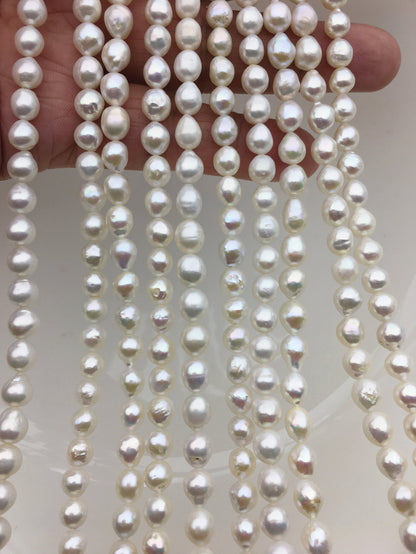 High Luster!AA+ 5-6*6-7.5mm white baroque drop Wrinkled skin freshwater chinese akoya pearls,LR6-T12