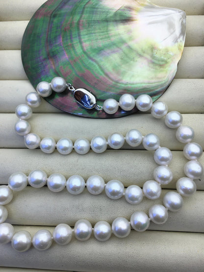 17.5 inches AA+ 8-10mm white round freshwater Pearl necklace, genuine freshwater Pearl necklace, Natural Pearl Necklace, NPN1-059