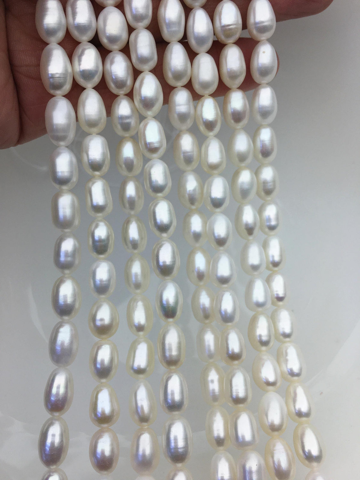 AAA- 7.3-8mm x 9.5-11mm Cultured White Freshwater Rice Pearls beads, drop pearl necklace, diy pearl beads, gift for her, LR8-2A-1