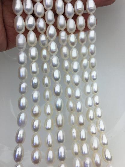 AAA- 7.3-8mm x 9.5-11mm Cultured White Freshwater Rice Pearls beads, drop pearl necklace, diy pearl beads, gift for her, LR8-2A-1