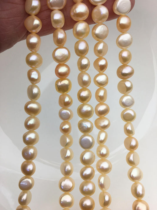 AAA 8-9mm orange peachnugget freshwater pearls, irregular nugget freshwater pearl strand, Bulk Supplier, china wholesale, LM8-T1