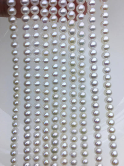 AAA 4-4.5mm white button near round freshwater pearls, 4mm seed pearl, white round pearl, full strand, pearl wholesale, RP4-3AY-GJ-2