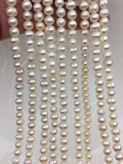 AA 5.7-6.5mm white Ring potato freshwater pearl, near round white pearl bead strand supply from China, wholesale in bulk, CR6-2A-2