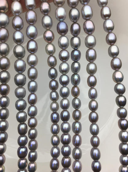 AAA+ 6.8-7.5mm*7.5-9mm gray oval freshwater pearls, Cultured white freshwater pearls beads, pearl necklace, pearl wholesale, LR7-T4