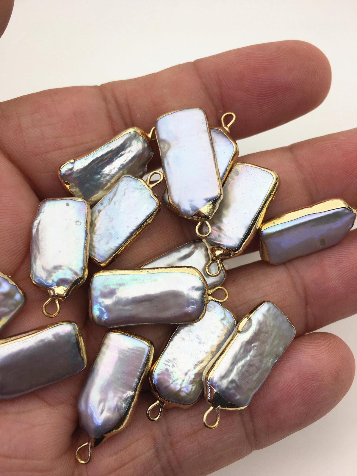 5pcs AA+ 10-12mm Gray block Pearl Pendant with Gold Electroplated Edge for make Earrings bracelet necklace, wen pearl, EDG-021
