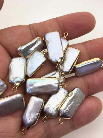 5pcs AA+ 10-12mm Gray block Pearl Pendant with Gold Electroplated Edge for make Earrings bracelet necklace, wen pearl, EDG-021
