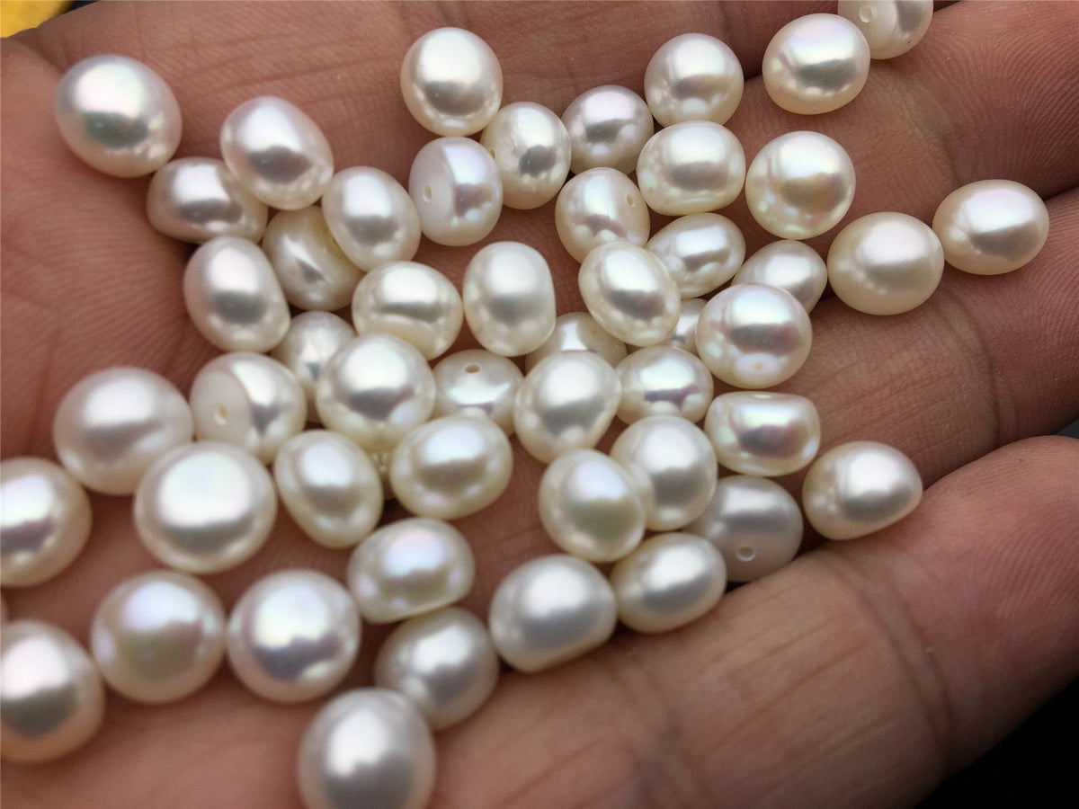 10pcs AAA 7.5-8mm high luster button round freshwater pearl,half drilled,BTN7-4A-1-4