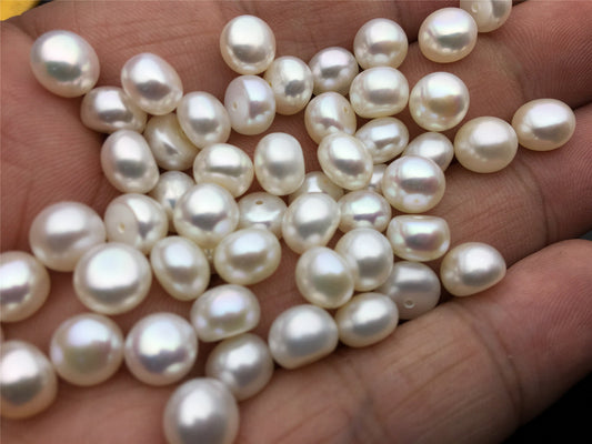 10pcs AAA 7-7.5mm high luster button round freshwater pearl,half drilled,BTN7-4A-1-2