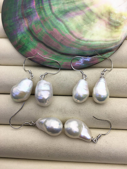 1 pair AAA 11-12mm white drop edison pearl dangle earrings, S925 Sterling Silver earrings, wedding pearl earrings, SE3-T9-20