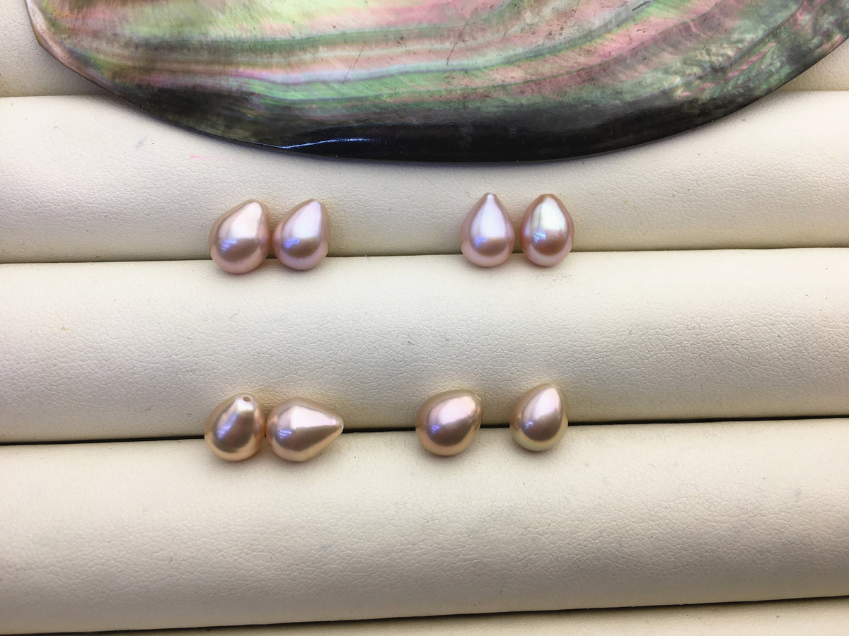 2 pairs AAA 6.5-7.2mm light purple teardrop freshwater pearls pairs,half hole,LR6-3A-11
