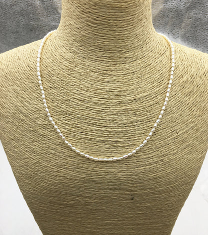 15.3+2'' AA+ 2.5-3mm tiny white rice freshwater Pearl necklace, genuine freshwater Pearl necklace, Natural Pearl Necklace, NPN1-136