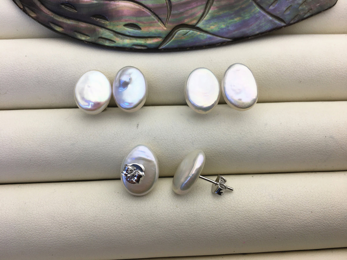 1 pair AAA 10-11mm White Ellipse Fresh Water pearl stud earrings,S925 Sterling Silver,dangle pearl earrings,SE3-T71
