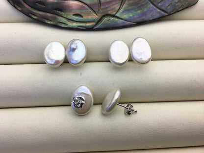 1 pair AAA 10-11mm White Ellipse Fresh Water pearl stud earrings,S925 Sterling Silver,dangle pearl earrings,SE3-T71