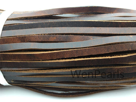 6mmx2mm Flat crazy-horse Oil Leather Cord, Soft Leather, Select Length, pull-up leather, Wholesale, Distressed Matte Finish, LC6-300