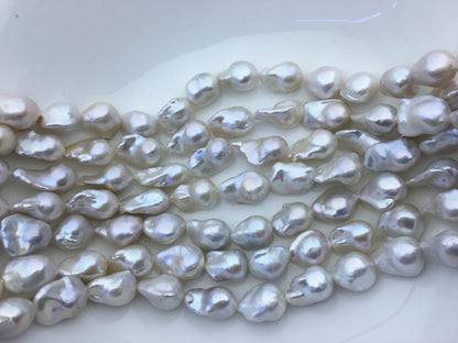 15.5'' AAA 13-16mm white with natural gray flame ball pearl,FL15-3A-7-39