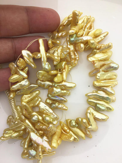 AA+ 7-8mm yellow Biwa Pearl Necklace,Genuine Fresh Water Pearl,Wedding Necklace,Mothers Day,ZS-80-10-48
