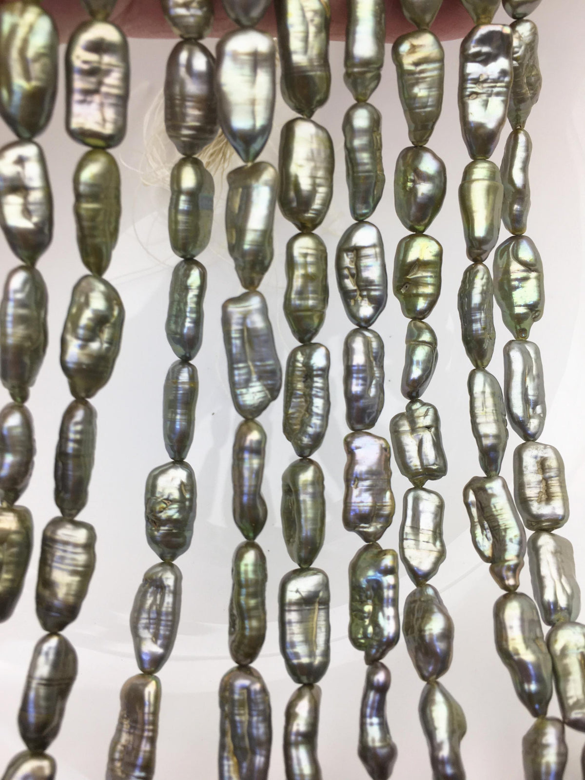 AA+ 8-9mm green thick biwa Pearl Necklace,Genuine Fresh Water Pearl,Wedding Necklace,Mothers Day,ZS-80-10-62