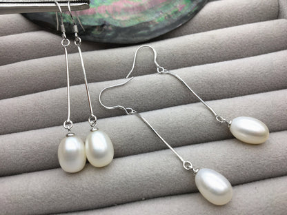 AAA White rice pearl Tassels dangle earrings,S925 Sterling Silver pearl earrings,pearl for women,SE3-142